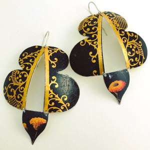 Black & Copper Filigree Abstract Butterflies Upcycled Tin Earrings