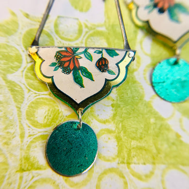 Flowers with Golden Border Recycled Tin Earrings
