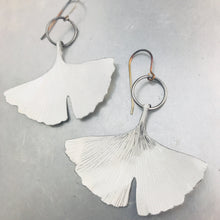 Load image into Gallery viewer, White Gingko Leaves Recycled Tin Earrings