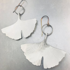 White Gingko Leaves Recycled Tin Earrings