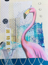 Load image into Gallery viewer, Flamingo X  •  Collage on Upcycled Book Cover