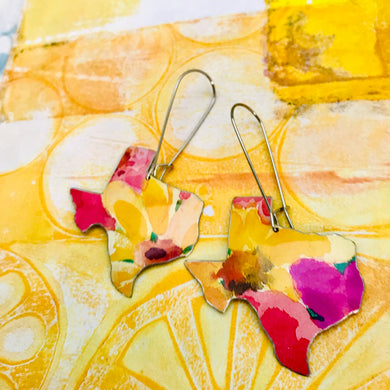 Yellow Coreopsis Watercolor Texas Upcycled Tin Earrings