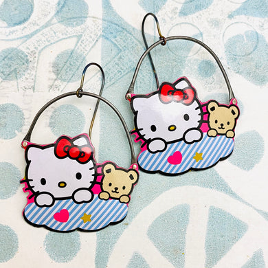 Hello Kitty & Teddy Upcycled Tin Earrings