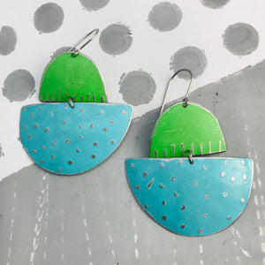 Aqua and Snap Pea Upcycled Tin Boat Earrings