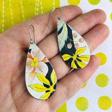 Load image into Gallery viewer, Pale Pink Blossoms Upcycled Teardrop Tin Earrings