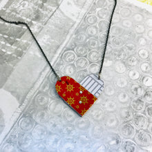 Load image into Gallery viewer, Deep Red &amp; White Tin Folded Heart Reversible Necklace