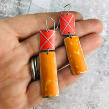Load image into Gallery viewer, Rustic Deep Coral &amp; Persimmon Zero Waste Tin Earrings