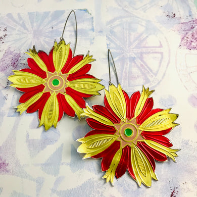 Giant Shimmery Golden Flowers Tin Earrings