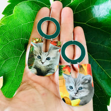 Load image into Gallery viewer, Gray Kittens Chunky Horseshoe Tin Earrings