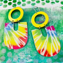Load image into Gallery viewer, Sunny Tie Dye Chunky Horseshoes Zero Waste Tin Earrings