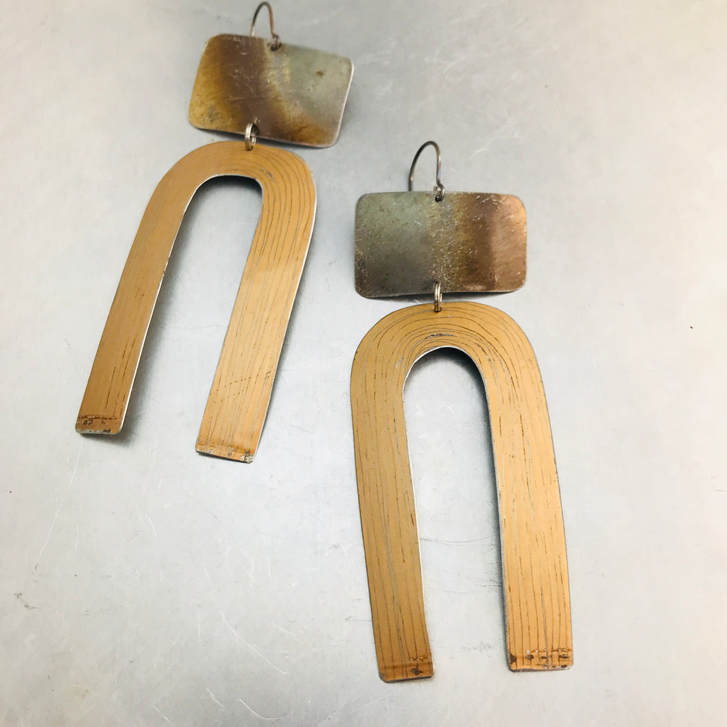 Fire Polished & Copper Etched Horseshoe Zero Waste Tin Earrings