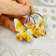 Load image into Gallery viewer, Vintage Gold &amp; Cream Butterflies Upcycled Tin Earrings