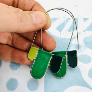 Mixed Greens Arched Upcycled Tin Dangle Earrings