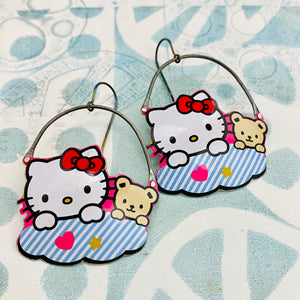 Hello Kitty & Teddy Upcycled Tin Earrings