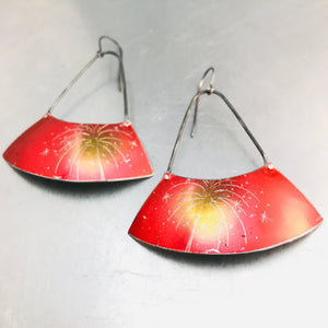 Fireworks on Shimmery Red Recycled Tin Wide Arc Earrings