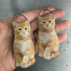 Orange Tabby Cat Upcycled Tin Earrings by Christine Terrell for adaptive reuse jewelry
