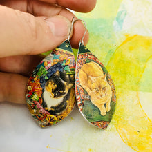 Load image into Gallery viewer, Cats in Windows Upcycled Long Pod Tin Earrings