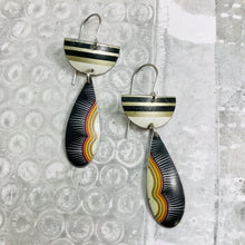 Load image into Gallery viewer, Midnight Striped Moon Teardrop Upcycled Tin Earrings