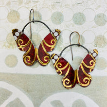 Load image into Gallery viewer, Golden Spiral Butterflies Upcycled Tin Earrings
