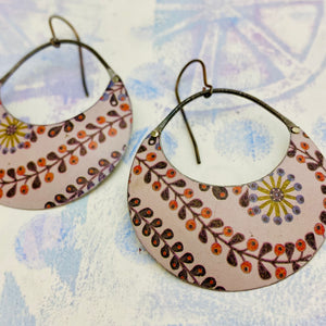 Dusty Lilac Pattern Crescent Circles Tin Earrings