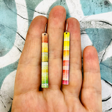 Colored Pencil Warms Spectrum Narrow Rectangle Tin Earrings