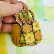 Load image into Gallery viewer, Woodgrain and Circles Chunky Horseshoes Zero Waste Tin Earrings