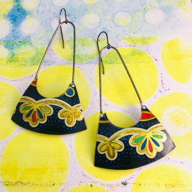 Golden Blossoms on Speckled Black Recycled Tin Earrings