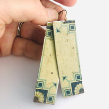 Load image into Gallery viewer, Delft on Cream Vintage Rectangle Tin Earrings