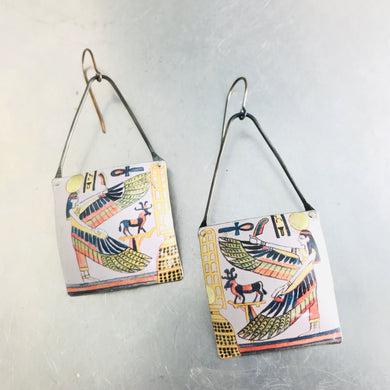 Egyptian Goddess Isis Square Tin Zero Waste Earrings by adaptive reuse  jewelry