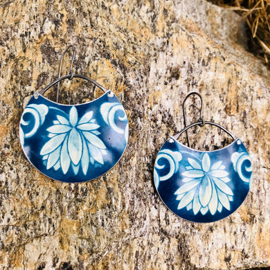 Deep Blueberry Circles Upcycled Tin Earrings