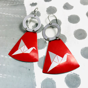 Origami Cranes Small Fans Tin Earrings
