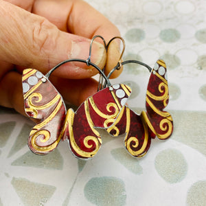 Golden Spiral Butterflies Upcycled Tin Earrings