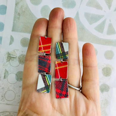 Mixed Tartans Upcycled Tri-Rectangles Tin Earrings