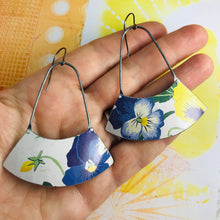 Load image into Gallery viewer, Purple &amp; Yellow Violets Wide Arc Zero Waste Earrings