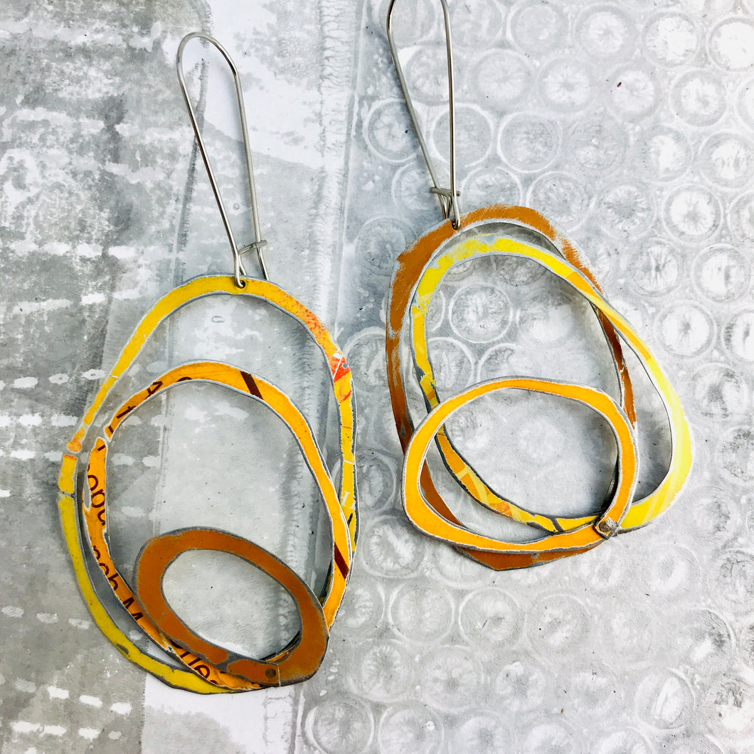 Mixed Oranges Scribbles Upcycled Tin Earrings