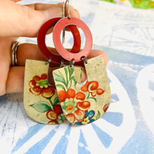 Load image into Gallery viewer, Big Red Blossoms Chunky Horseshoes Zero Waste Tin Earrings