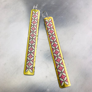 Pink & Gold Patterned Long Narrow Tin Earrings