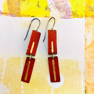 Deep Rich Red & Gold Leaf Recycled Tin Earrings