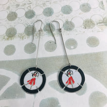 Load image into Gallery viewer, Hula Dancer Tabbed Circles Tin Earrings
