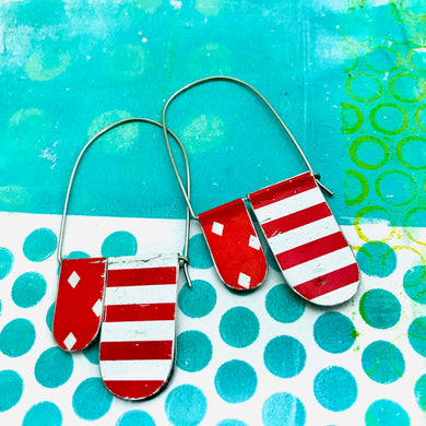 Red and White Patterns Arch Dangle Tin Earrings