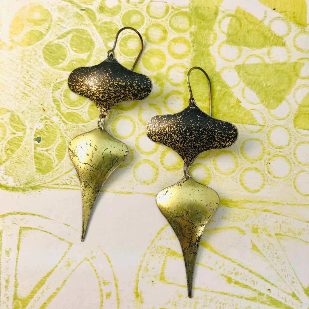 Black Speckled & Antiqued Gold Rex Ray Zero Waste Tin Earrings