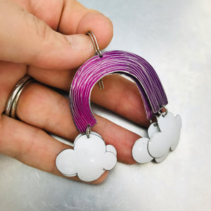 Purple Etched Rainbows with Puffy Clouds Upcycled Tin Earrings