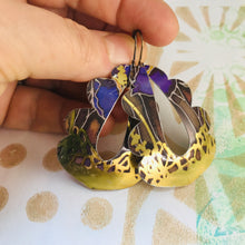 Load image into Gallery viewer, Purple &amp; Gold Wavy Upcycled Tin Earrings