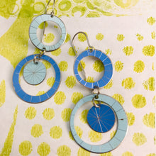 Load image into Gallery viewer, Pale Blue &amp; Cornflower Silver Starburst Multi Circles Upcycled Tin Earrings