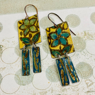 Vintage Blue Flower Windows Upcycled Tin Earrings