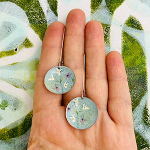 Tiny Flowers on Pale Blue Medium Basin Earrings