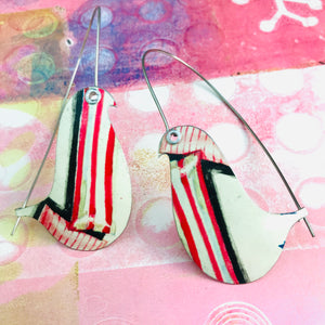 Candy Striped Birds on a Wire Upcycled Tin Earrings