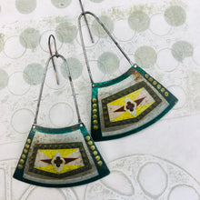 Load image into Gallery viewer, Vintage Emerald &amp; Gold Recycled Tin Earrings