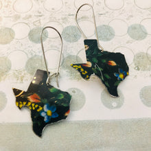 Load image into Gallery viewer, Blue Flowers on Black Texas Upcycled Tin Earrings
