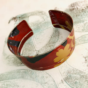 Golden Cherry Blossoms on Scarlet Upcycled Tin Cuff